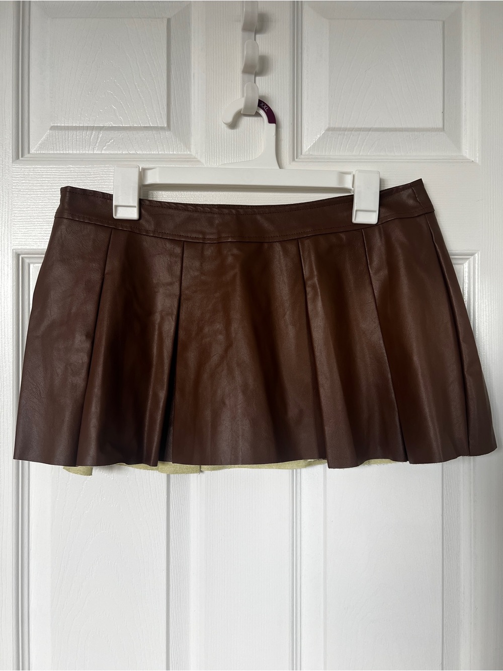 SHEIN Brown Faux Leather Pleated Mini Skirt